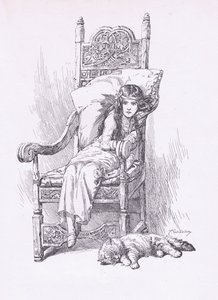 Opgepropt in de grote leunstoel, uit The Child of the Air uitgegeven door Duckworth door C. Wilhelm