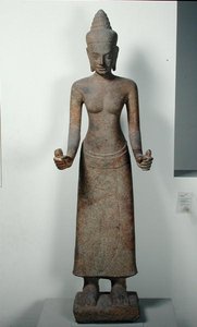 Beeld van de godin Lakshmi, van Preah Ko, Bayon-stijl door Cambodian Cambodian