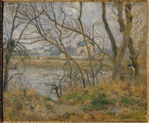 Aan de oevers van de Oise, in de buurt van Pontoise, grijs weer ... door Camille (after) Pissarro