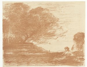 Sappho in landschap door Camille Corot