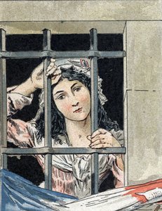 Charlotte Corday (1768-1793) die Jean-Paul Marat vermoordde, in de gevangenis. door Camille Gilbert