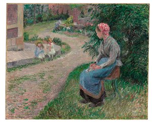 Een dienaar zittend in de tuin in Eragny, 1884 door Camille Jacob Pissarro