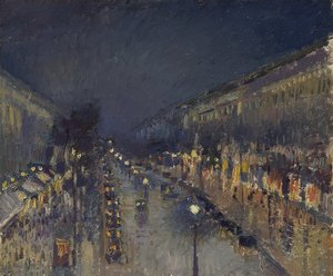 De Boulevard Montmartre bij nacht door Camille Jacob Pissarro