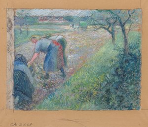 Veldwerkers, Pontoise, 1880 door Camille Jacob Pissarro