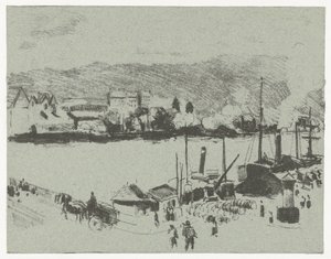 Gezicht op de kade van de Seine in Rouen door Camille Jacob Pissarro