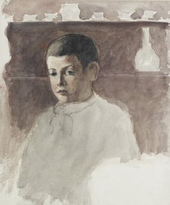 Halflang Portret van Lucien Pissarro (1863-1944), c. 1875 door Camille Jacob Pissarro