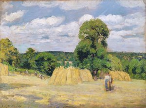 Oogsten in Montfoucault door Camille Jacob Pissarro