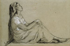 Zittende jonge zwarte vrouw, 1855-57 door Camille Jacob Pissarro