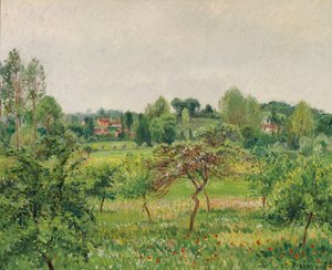 Juni, regenachtig weer, Eragny door Camille Jacob Pissarro