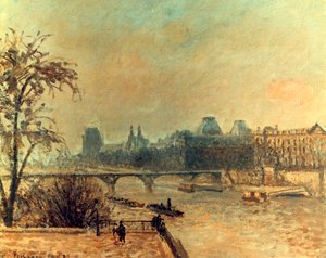 La Seine et le Louvre, Parijs, 1903 door Camille Jacob Pissarro