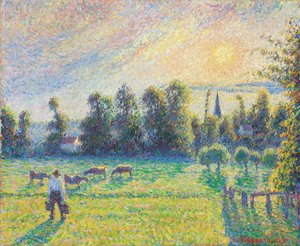 Weide, zonsondergang, Eragny, 1890