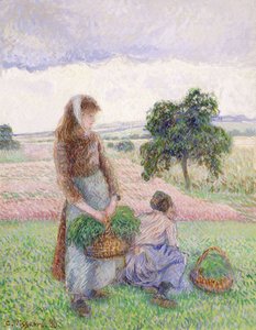 Boeren die manden dragen; Paysanne Portant au Panier, 1888 door Camille Jacob Pissarro