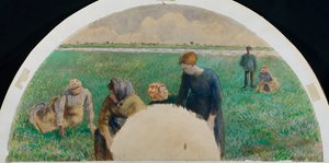 Boeren verzamelen gras, 1885 door Camille Jacob Pissarro