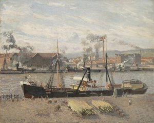 Haven van Rouen, Lossen van Hout, 1898 door Camille Jacob Pissarro