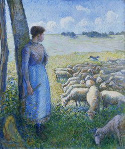 Herderin en Schapen, 1887 door Camille Jacob Pissarro