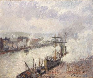 Stoomschepen in de Haven van Rouen, 1896 door Camille Jacob Pissarro