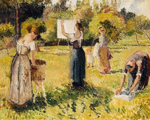Studie van Wasvrouwen in Eragny; Les Laveuses, etude, a Eragny, c.1901 door Camille Jacob Pissarro