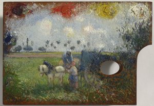 Het palet van de kunstenaar met een landschap door Camille Jacob Pissarro