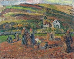 De aardappeloogst, Pontoise, 1874 door Camille Jacob Pissarro
