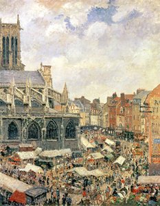 De markt rondom de kerk van Saint-Jacques, Dieppe, 1901 door Camille Jacob Pissarro