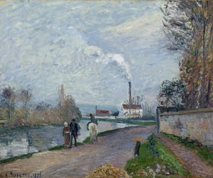 De Oise bij Pontoise in grijs weer, 1876 door Camille Jacob Pissarro