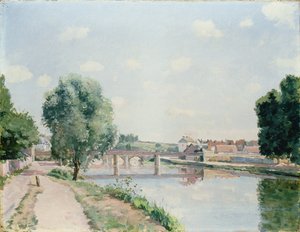 De spoorbrug, Pontoise door Camille Jacob Pissarro