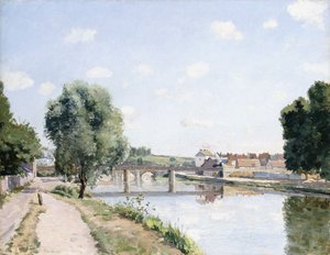 De Spoorbrug, Pontoise, ca. 1873 door Camille Jacob Pissarro
