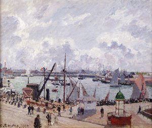 De buitenhaven van Le Havre, Quai de Southampton, de Honfleur-boot verlaat de haven door Camille Jacob Pissarro