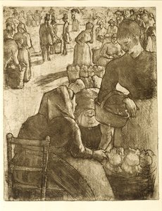 Groentemarkt in Pontoise, 1891 door Camille Jacob Pissarro