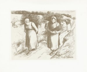 Vrouwen dragen takkenbossen door Camille Jacob Pissarro