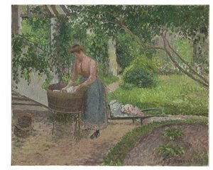 Wasvrouw in de tuin van Eragny, 1899 door Camille Jacob Pissarro