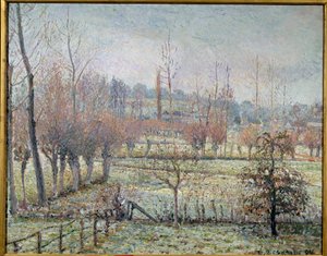 Witte vorst, ochtend of sneeuweffect in Eragny door Camille Jacob Pissarro