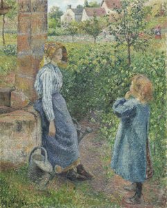 Vrouw en kind bij de put door Camille Jacob Pissarro