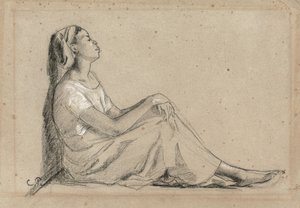 Jonge zwarte vrouw zittend door Camille Jacob Pissarro