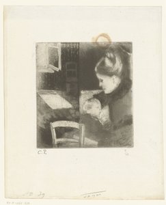 Zogende vrouw door Camille Jacob Pissarro