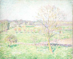 Een veld met een walnotenboom in de lente door Camille Jacob Pissarro