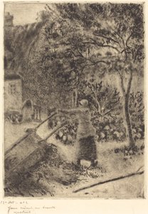 Een vrouw die een kruiwagen leegt Femme vidant une brouette, 1880 door Camille Pissarro