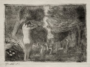 Bader en ganzen door Camille Pissarro