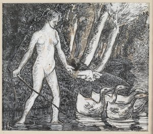 Bader met ganzen, 1895 door Camille Jacob Pissarro