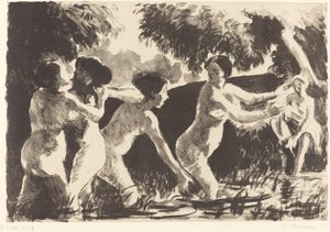 Bokswedstrijd van baders, ca. 1896 door Camille Pissarro