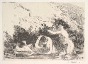 Baden in de schaduw van beboste oevers, 1894