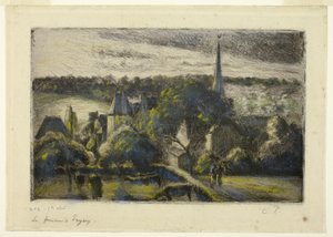 Kerk en boerderij in Éragny door Camille Pissarro