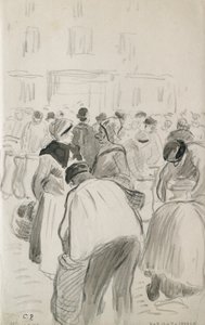Compositorische studie van de markt in Pontoise door Camille Pissarro