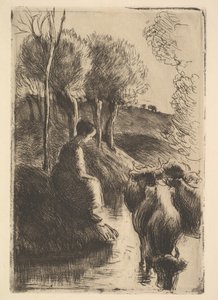 Koeherder, aan de Waterkant, 1890 door Camille Jacob Pissarro