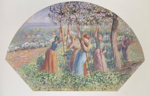 Ontwerp voor een waaier: De erwtenstakers, 1890 door Camille Pissarro