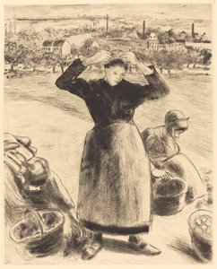 Aardappelen oogsten door Camille Pissarro