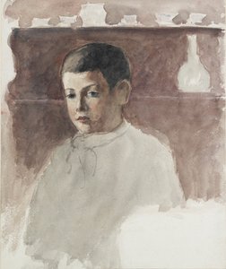 Halflang portret van Lucien Pissarro 1863-1944, c1875 door Camille Pissarro