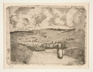 De vrouw op de weg door Camille Pissarro
