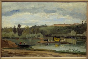 De veerboot bij La Varenne Saint Hilaire door Camille Jacob Pissarro