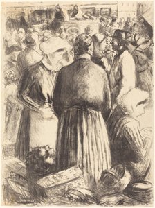 Markt in Pontoise Marché à Pontoise, c. 1895 door Camille Pissarro